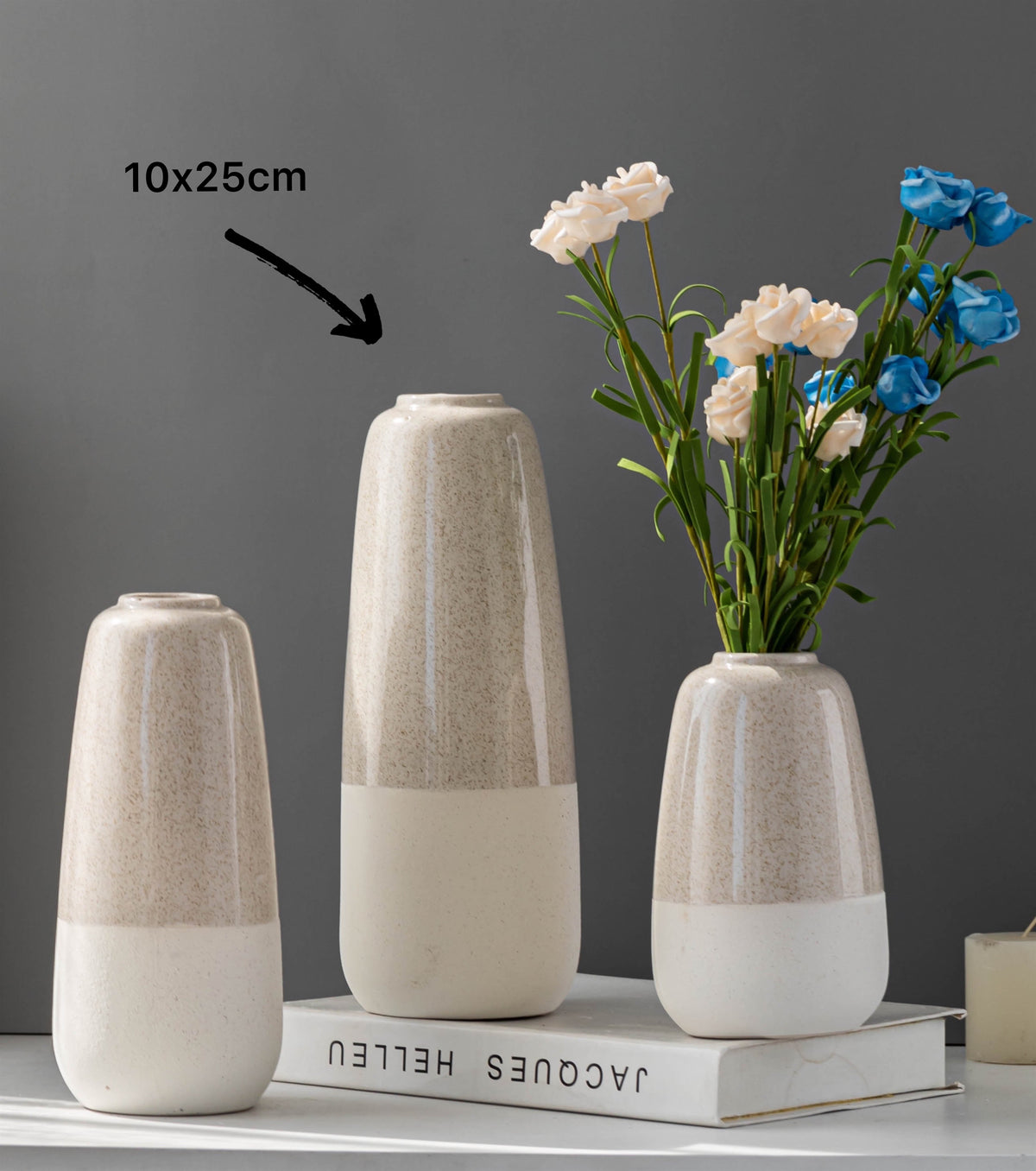 Elegant Two-Tone Ceramic Vase – Minimalist 10X25cm Decor