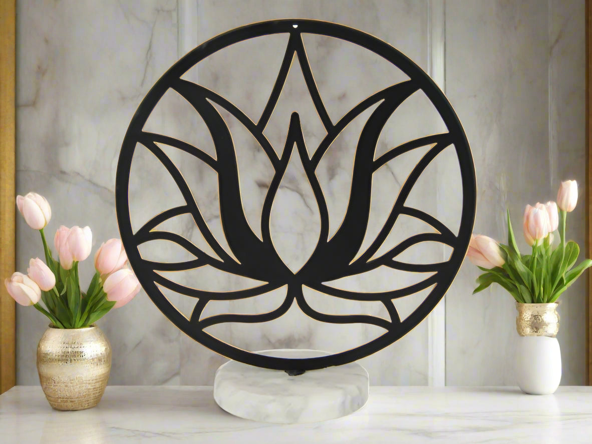 Elegant Lotus Flower Art on Marble Base - 20cm