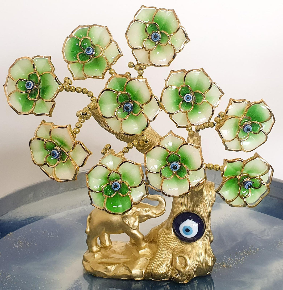 Feng Shui Evil Eye Bonsai Tree – Enamel Flower Decor for Protection &amp; Luck