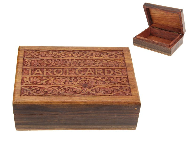 Hand-Carved Wooden Tarot Card Box I Mystical Sheesham Wood Storage - 18X18 cm