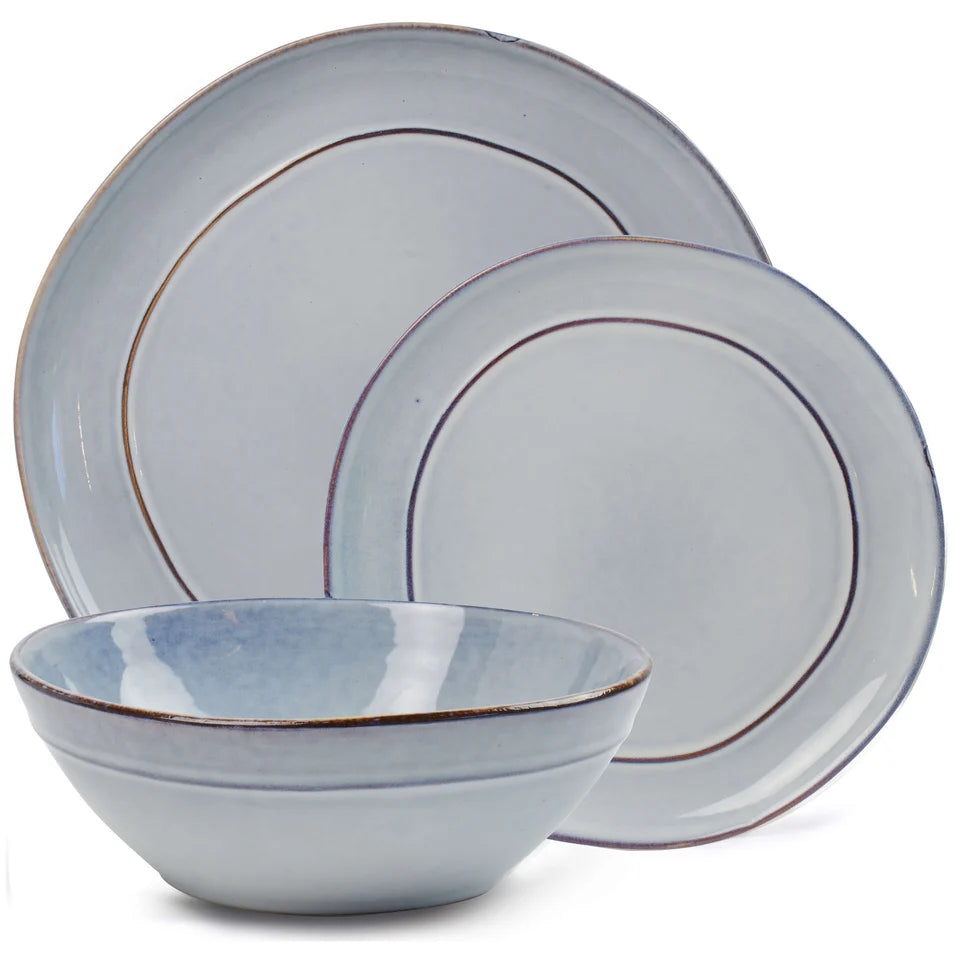 12-Piece Dinner Set - Maya Blue Stoneware | Artisanal Tableware for Everyday Dining | Dishwasher &amp; Microwave Safe