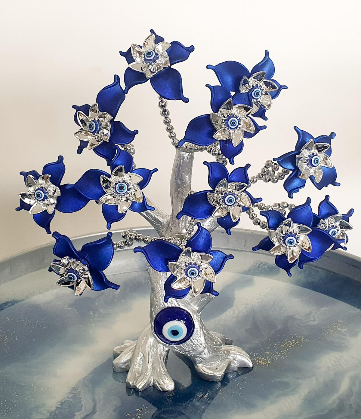 Feng Shui Evil Eye Bonsai Tree – Enamel Flower Decor for Protection &amp; Luck