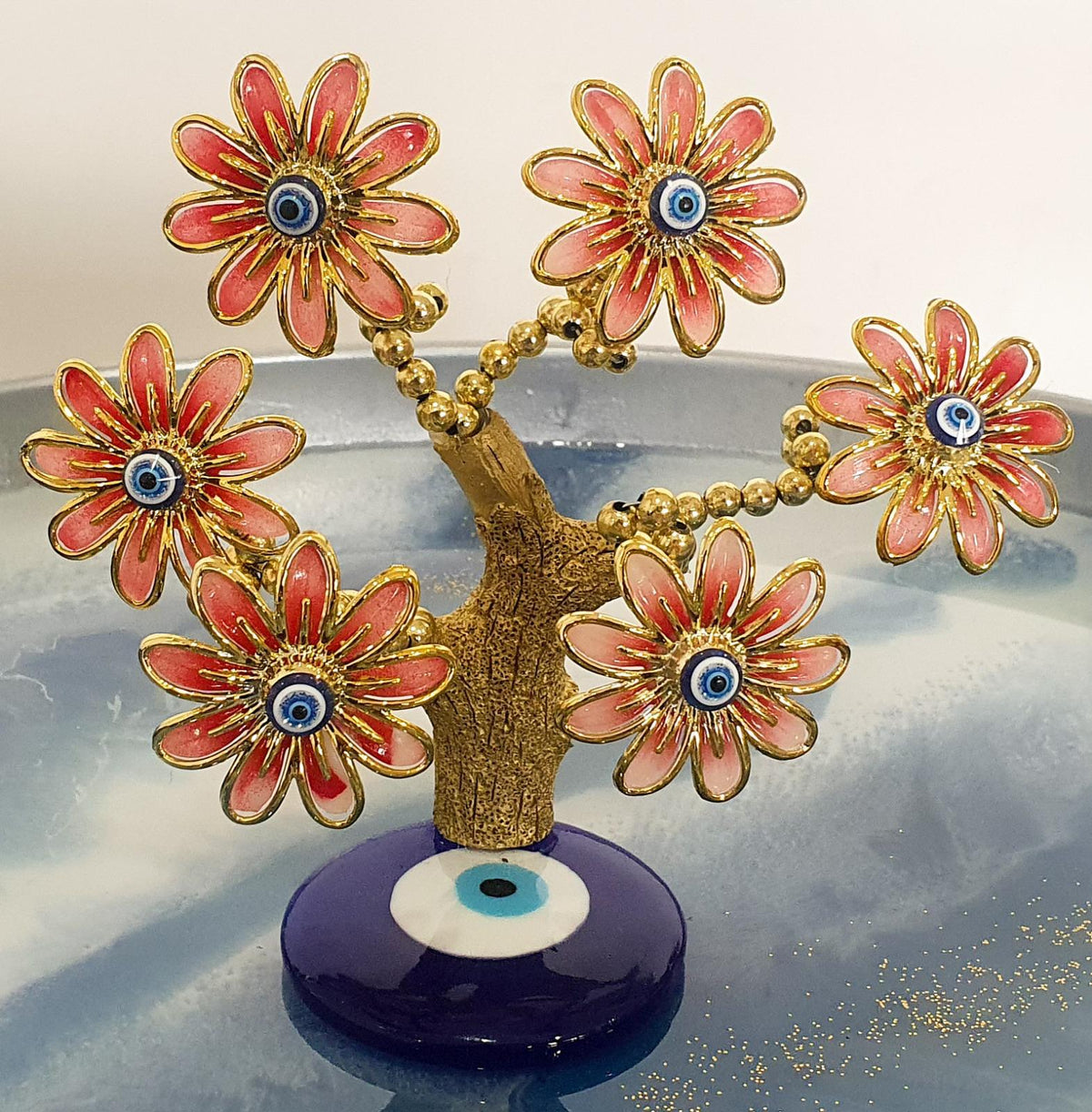 Feng Shui Evil Eye Bonsai Tree – Enamel Flower Decor for Protection &amp; Luck