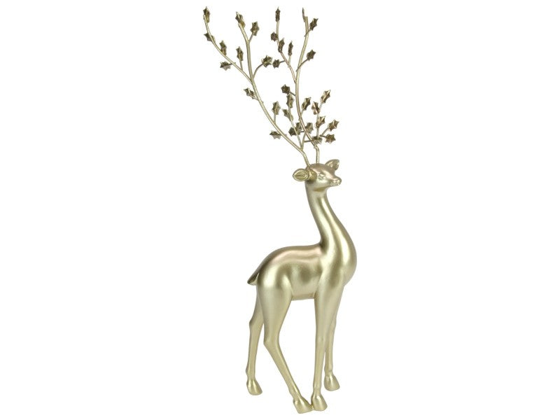 Elegant Gold Reindeer with Floral Metal Antlers - 41cm