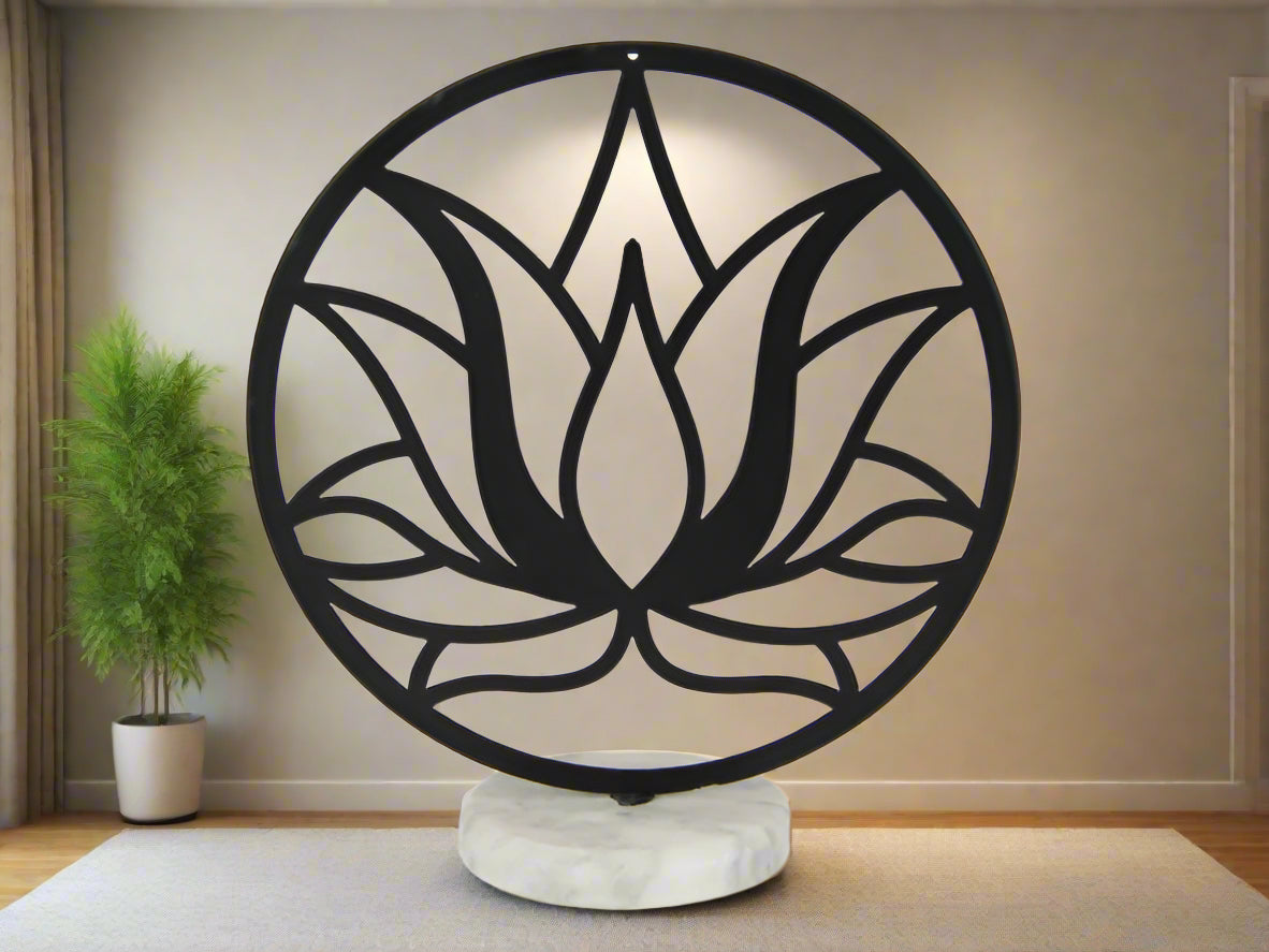 Elegant Lotus Flower Art on Marble Base - 20cm