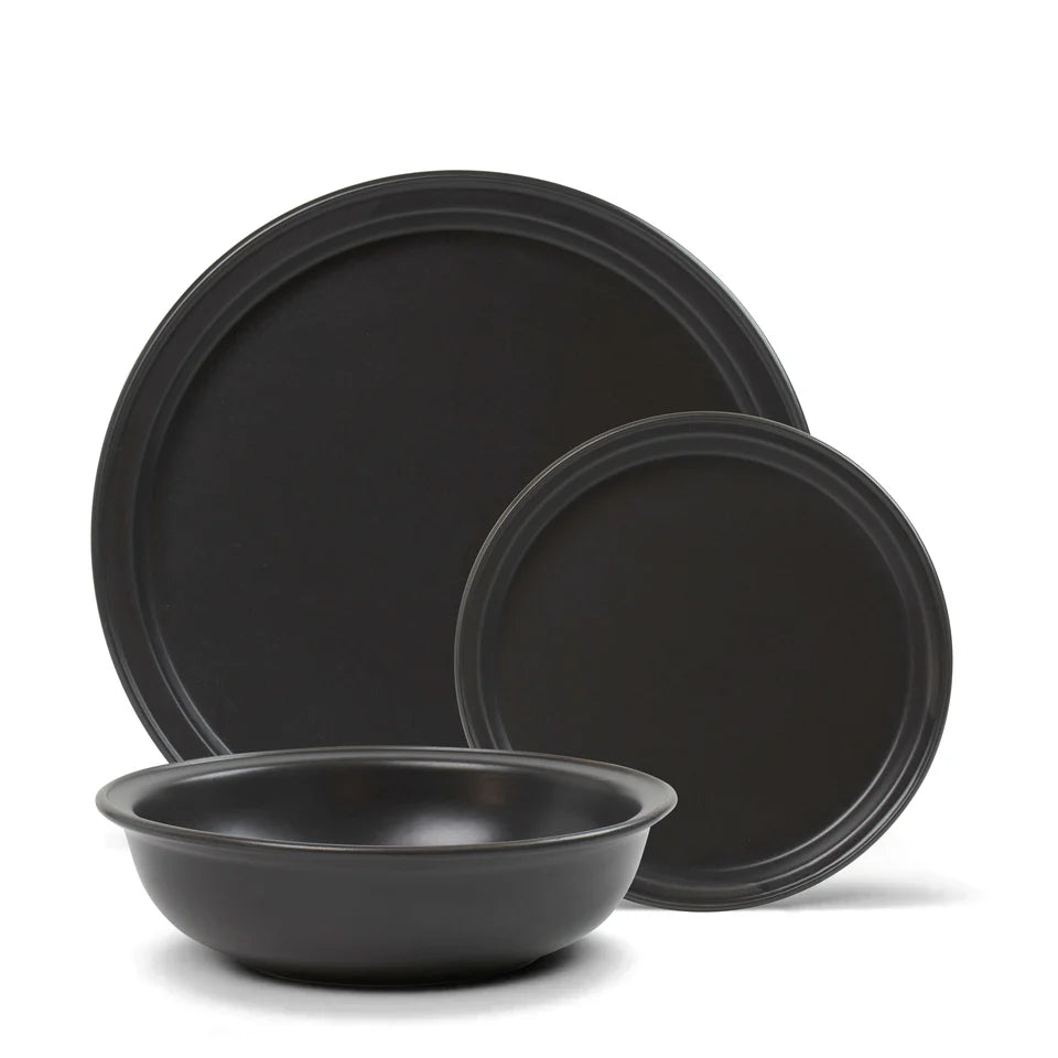 12-Piece Dinner Set - Onyx | Rustic Stoneware Plates &amp; Bowls for Indoor &amp; Outdoor Dining