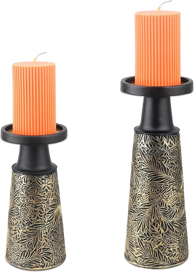 Pillar Candle Holder Set of 2-Resin Candle Stand Farmhouse