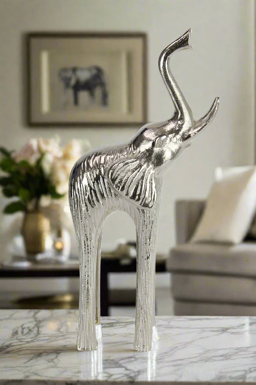 35cm Silver Metal Elephant – Stylish Symbol of Wisdom