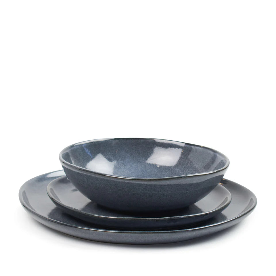 12-Piece Denim Blue Dinner Set – Handcrafted Stoneware Plates &amp; Bowls | Dishwasher &amp; Microwave Safe