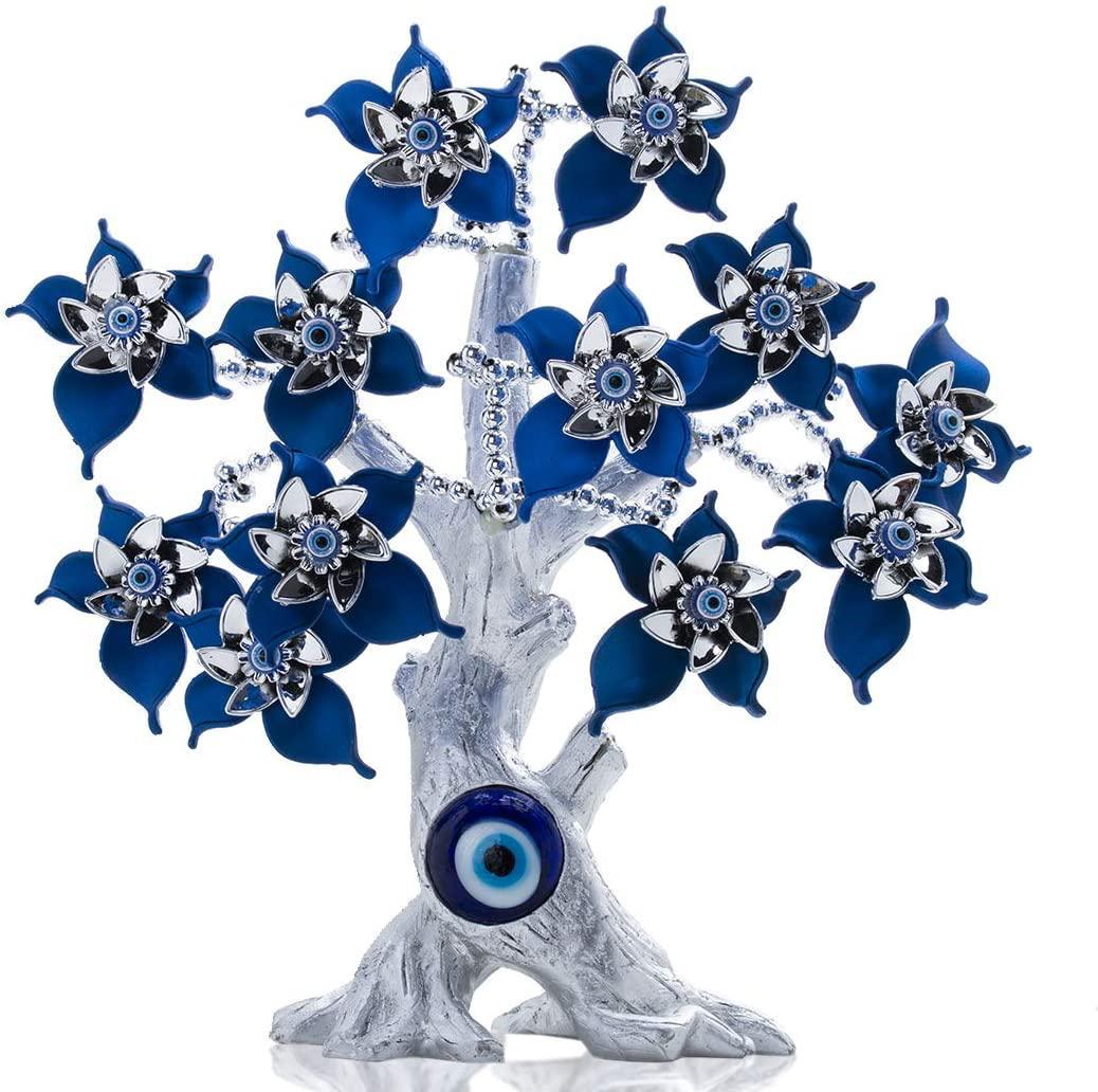 Feng Shui Evil Eye Bonsai Tree – Enamel Flower Decor for Protection &amp; Luck