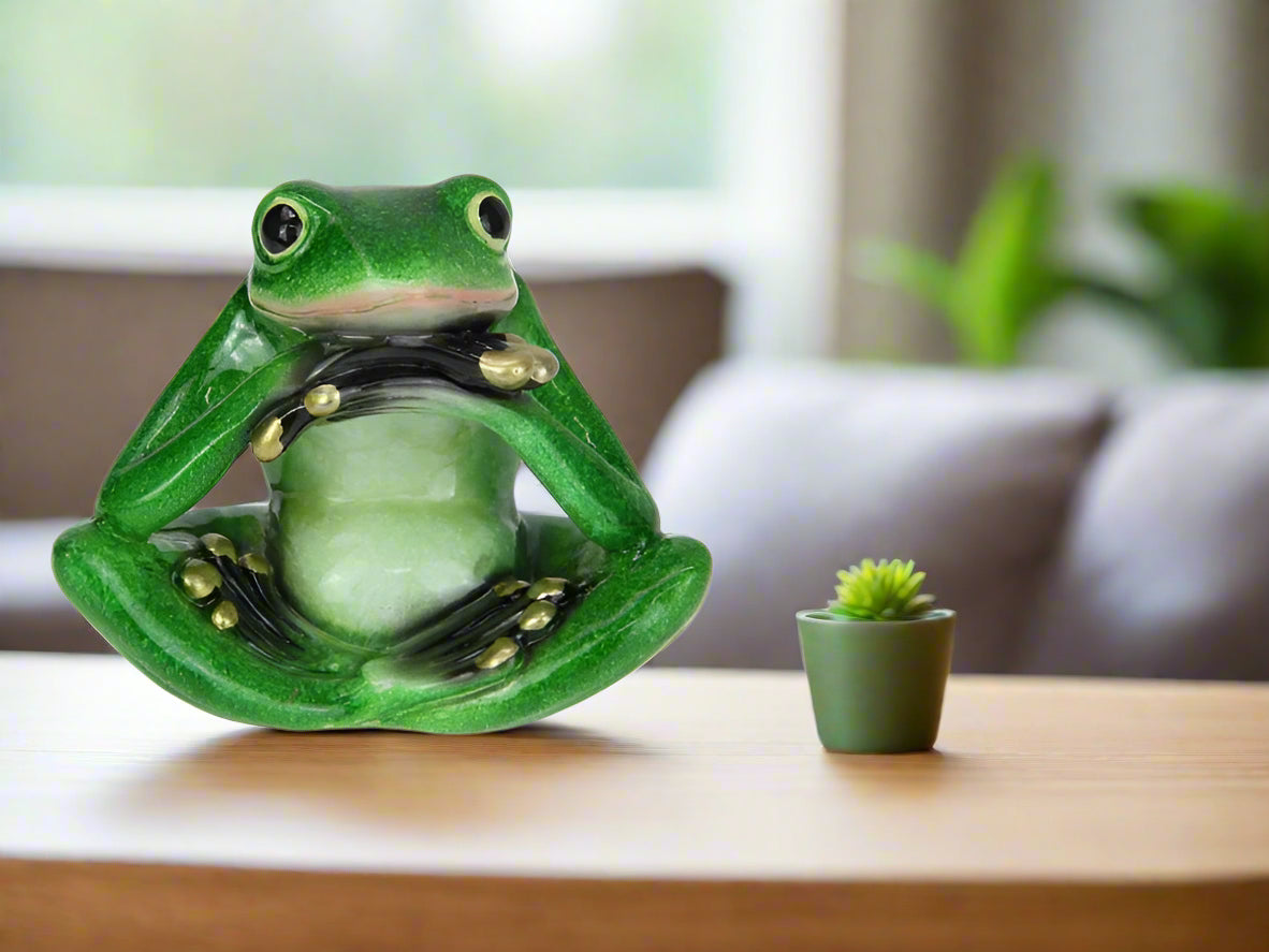 Playful Green Marble Frog Figurine I Unique Home &amp; Garden Decor — 10cm