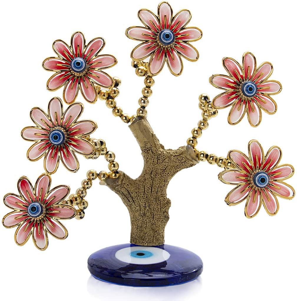 Feng Shui Evil Eye Bonsai Tree – Enamel Flower Decor for Protection &amp; Luck