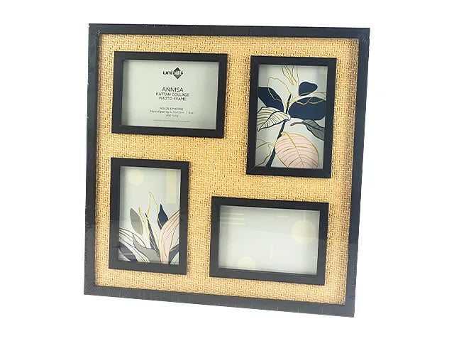 Annisa Rattan Collage Photo Frame - 4 Openings (40x40cm) | Black &amp; Natural Home Decor