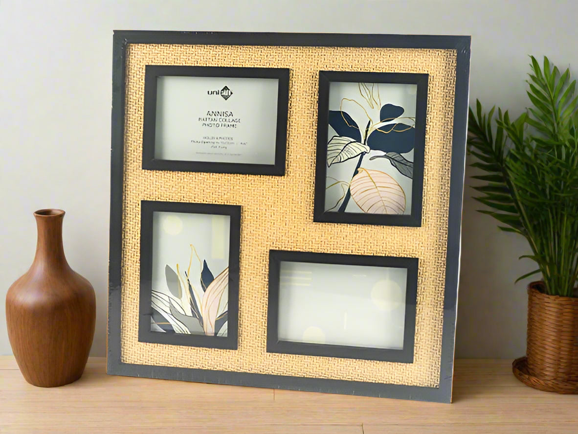 Annisa Rattan Collage Photo Frame - 4 Openings (40x40cm) | Black &amp; Natural Home Decor