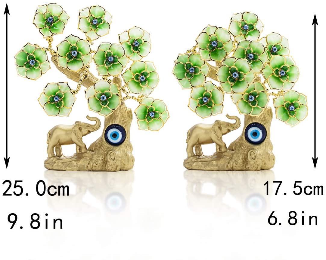 Feng Shui Evil Eye Bonsai Tree – Enamel Flower Decor for Protection &amp; Luck