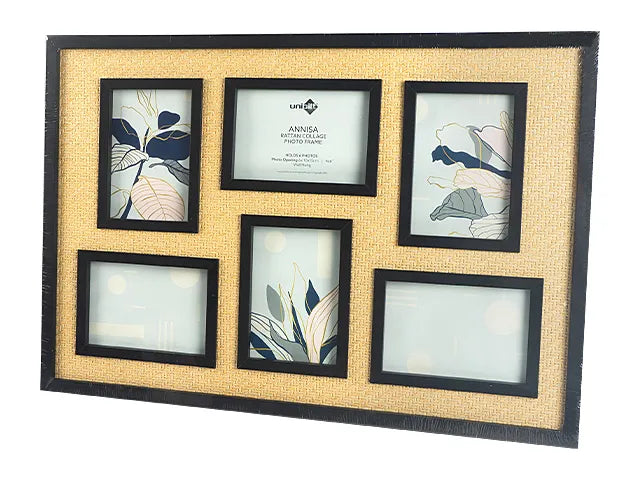 Annisa Rattan Multi-Photo Frame – 6(10x15cm) | Black &amp; Natural Wall Frame