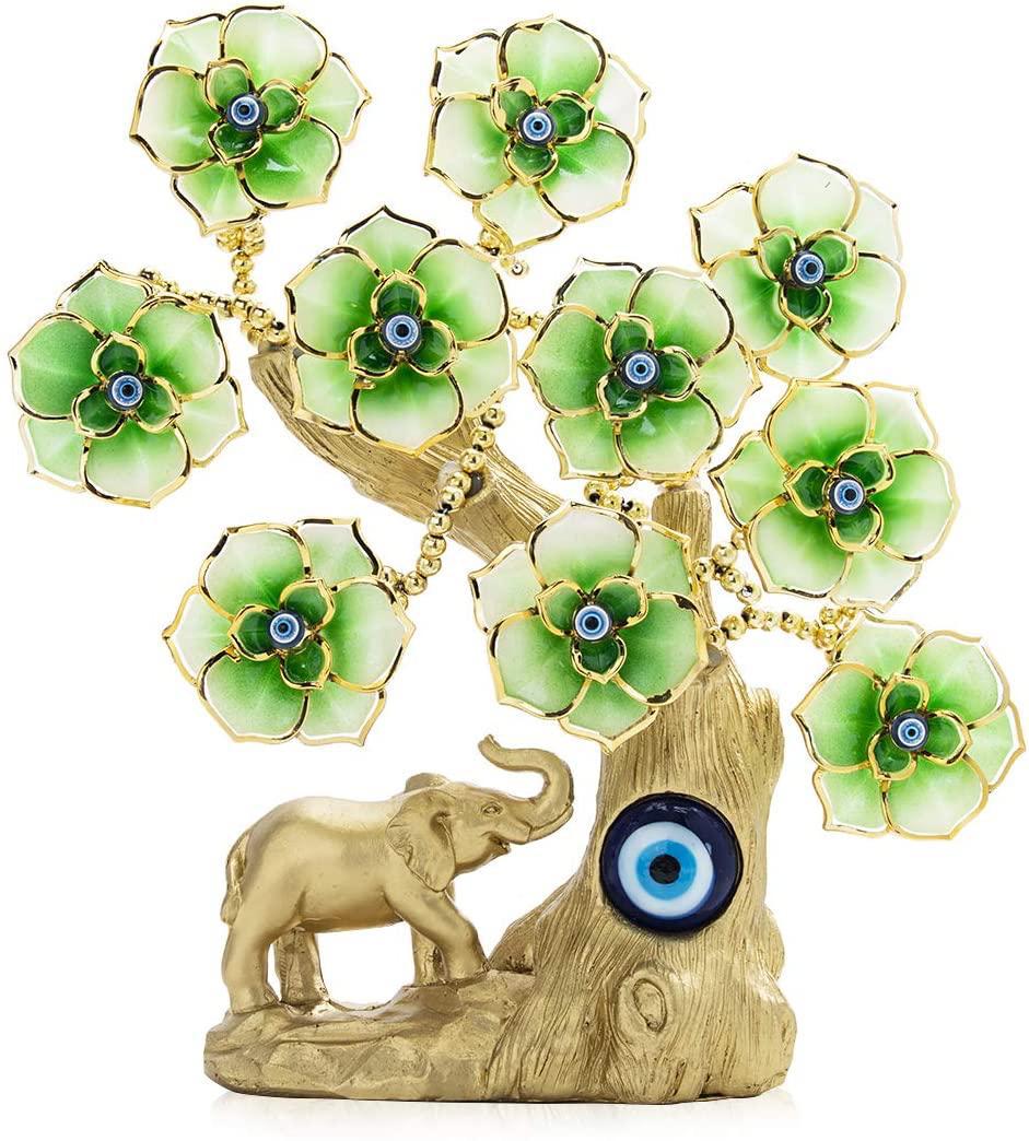 Feng Shui Evil Eye Bonsai Tree – Enamel Flower Decor for Protection &amp; Luck