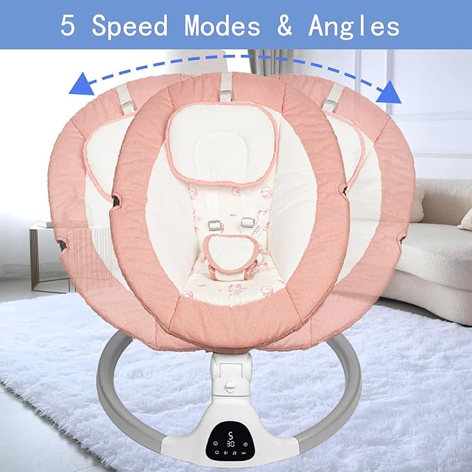 Electric Baby Swing - Touch Screen, 5 Speeds, Portable, Bluetooth, Lullabies, Timer, 5-Point Harness for Infants &amp; Toddlers