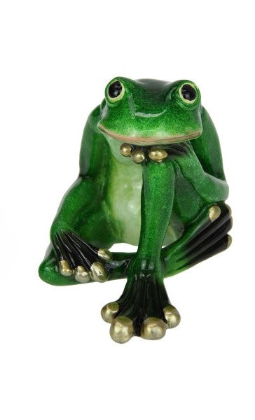 Playful Green Marble Frog Figurine I Unique Home &amp; Garden Decor — 10cm