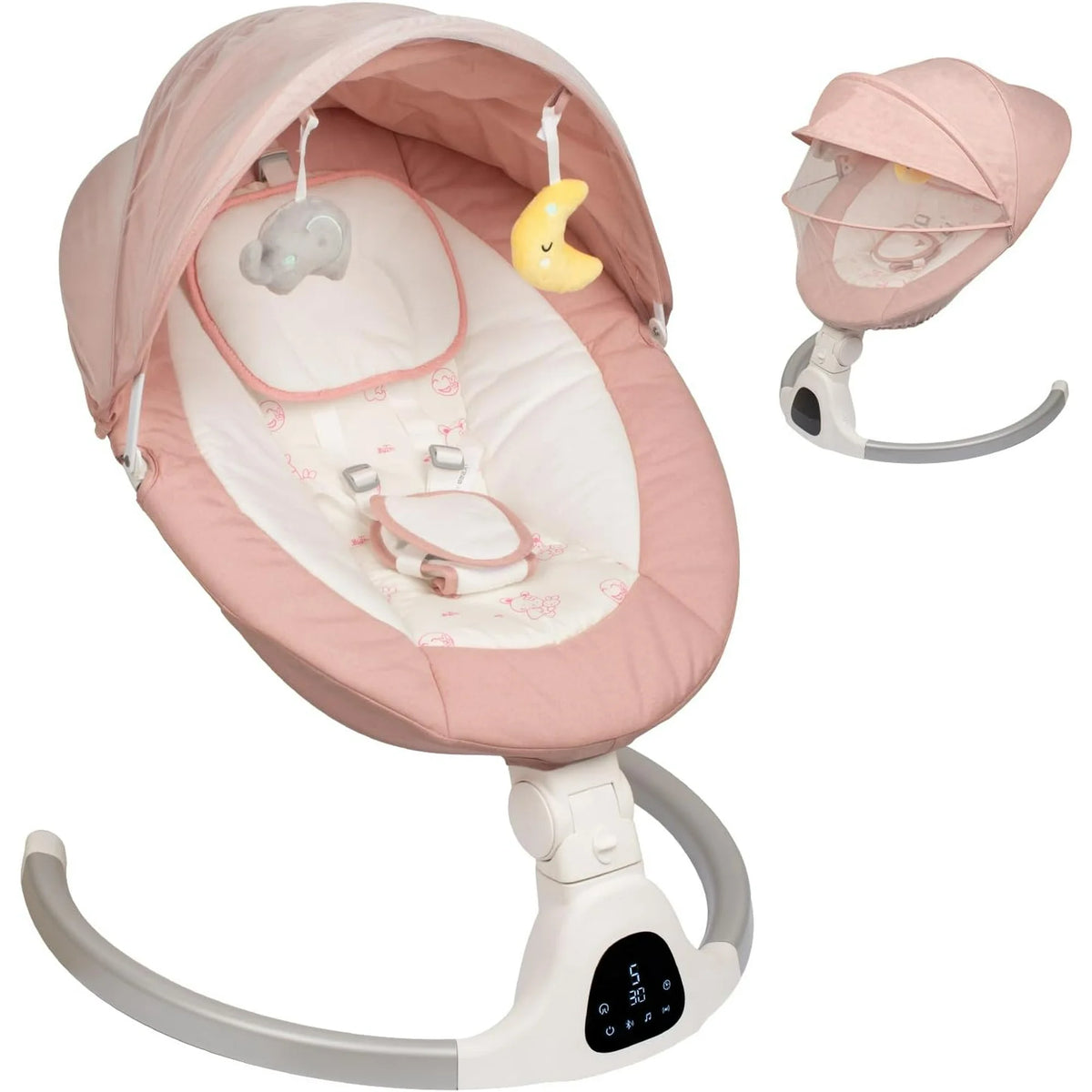 Electric Baby Swing - Touch Screen, 5 Speeds, Portable, Bluetooth, Lullabies, Timer, 5-Point Harness for Infants &amp; Toddlers