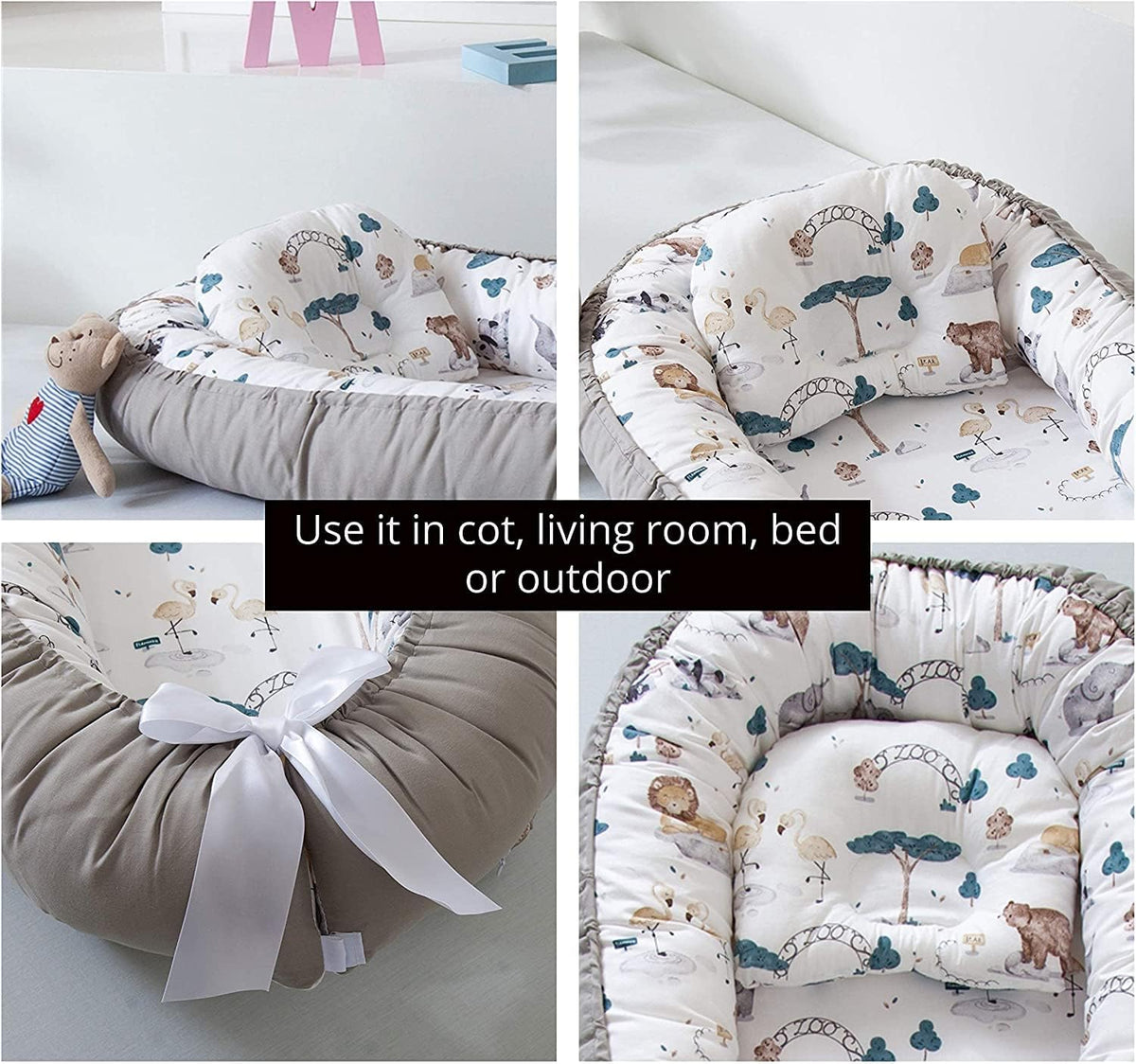 Baby Nest, Baby Lounger, Baby bed for Infant &amp; Newborn Babies, 100% cotton - Cuteably