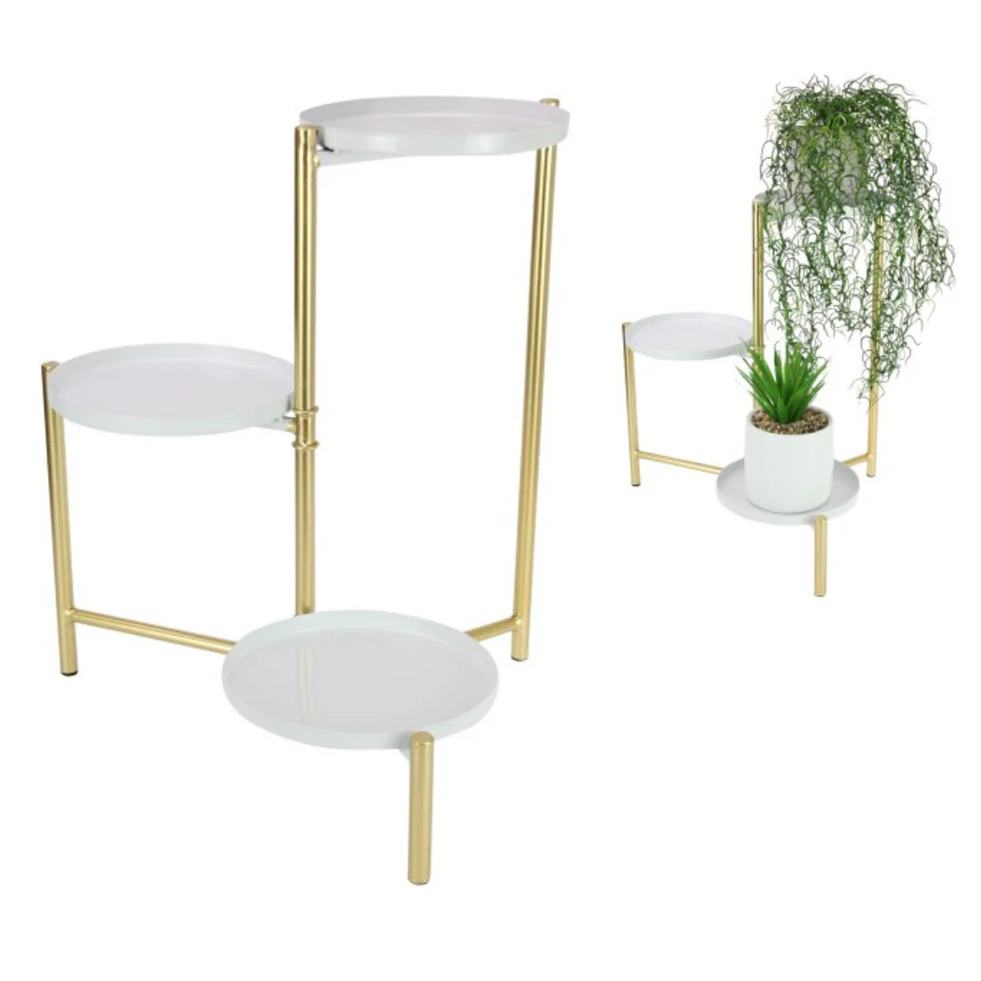 White &amp; Gold 3 Tier Pot Holder - 40 cm