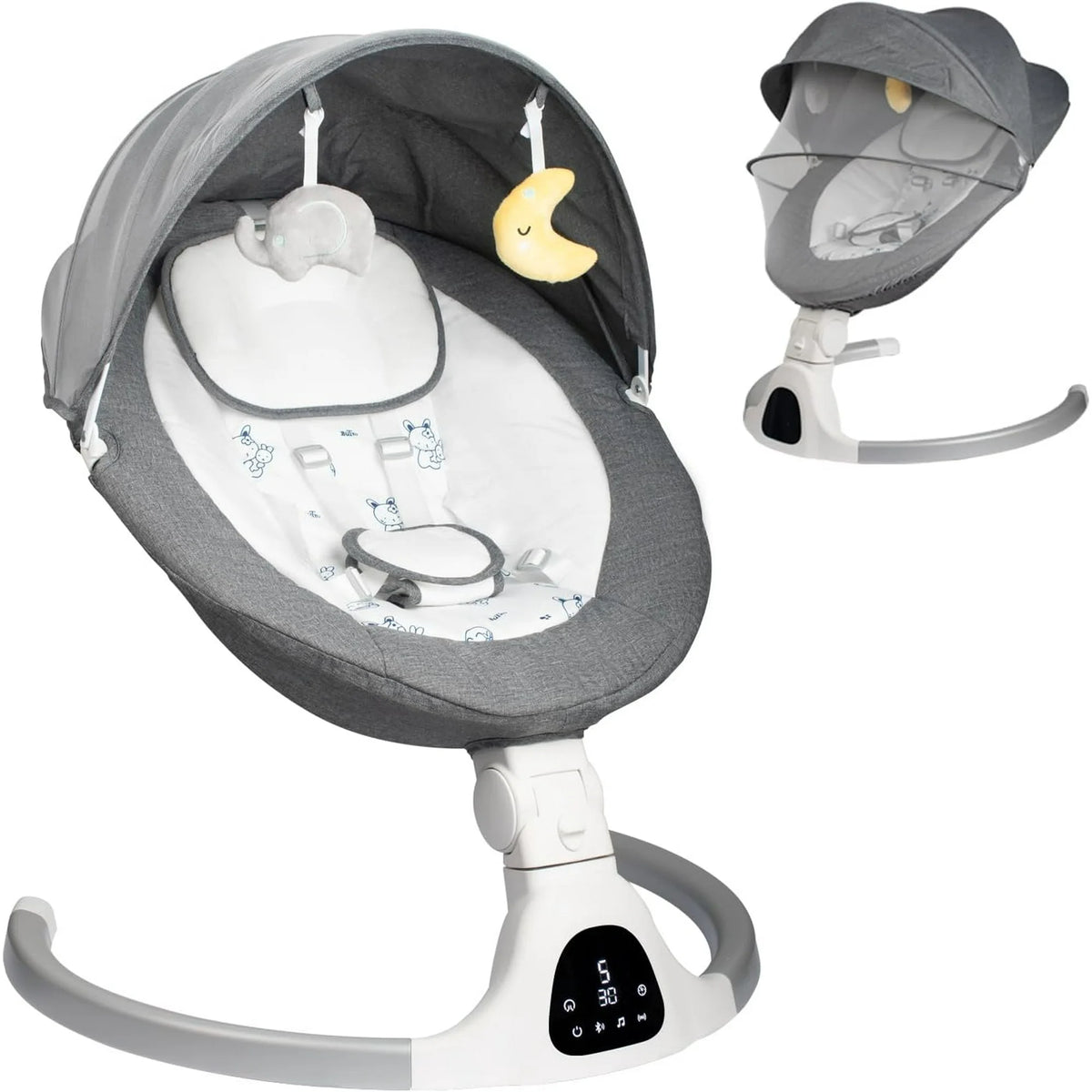 Electric Baby Swing - Touch Screen, 5 Speeds, Portable, Bluetooth, Lullabies, Timer, 5-Point Harness for Infants &amp; Toddlers