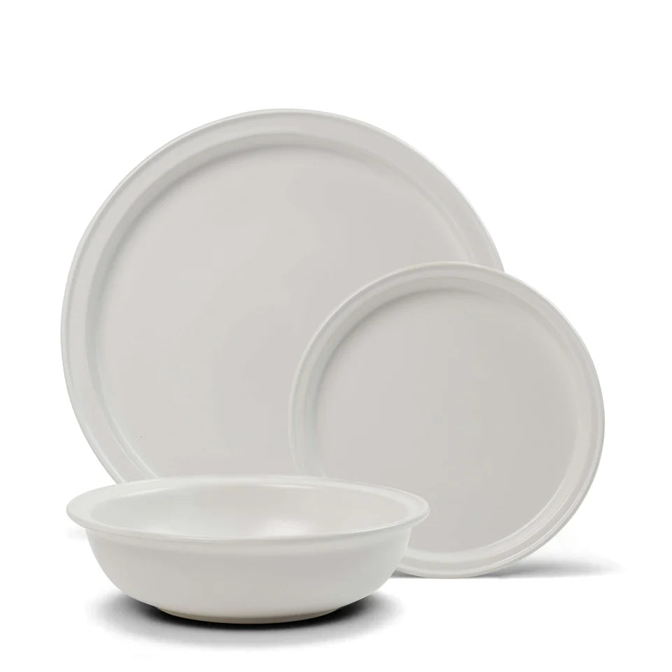 Helm 12-Piece Dinner Set - White | Rustic Stoneware Plates &amp; Bowls for Indoor &amp; Outdoor Dining