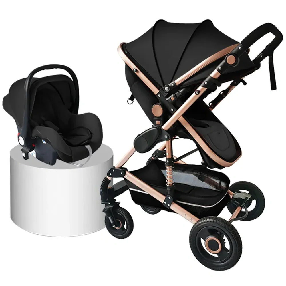 Cuteably® Baby Pram - 9 in 1 Pram Bassinet with Push Chair Set - BLACK