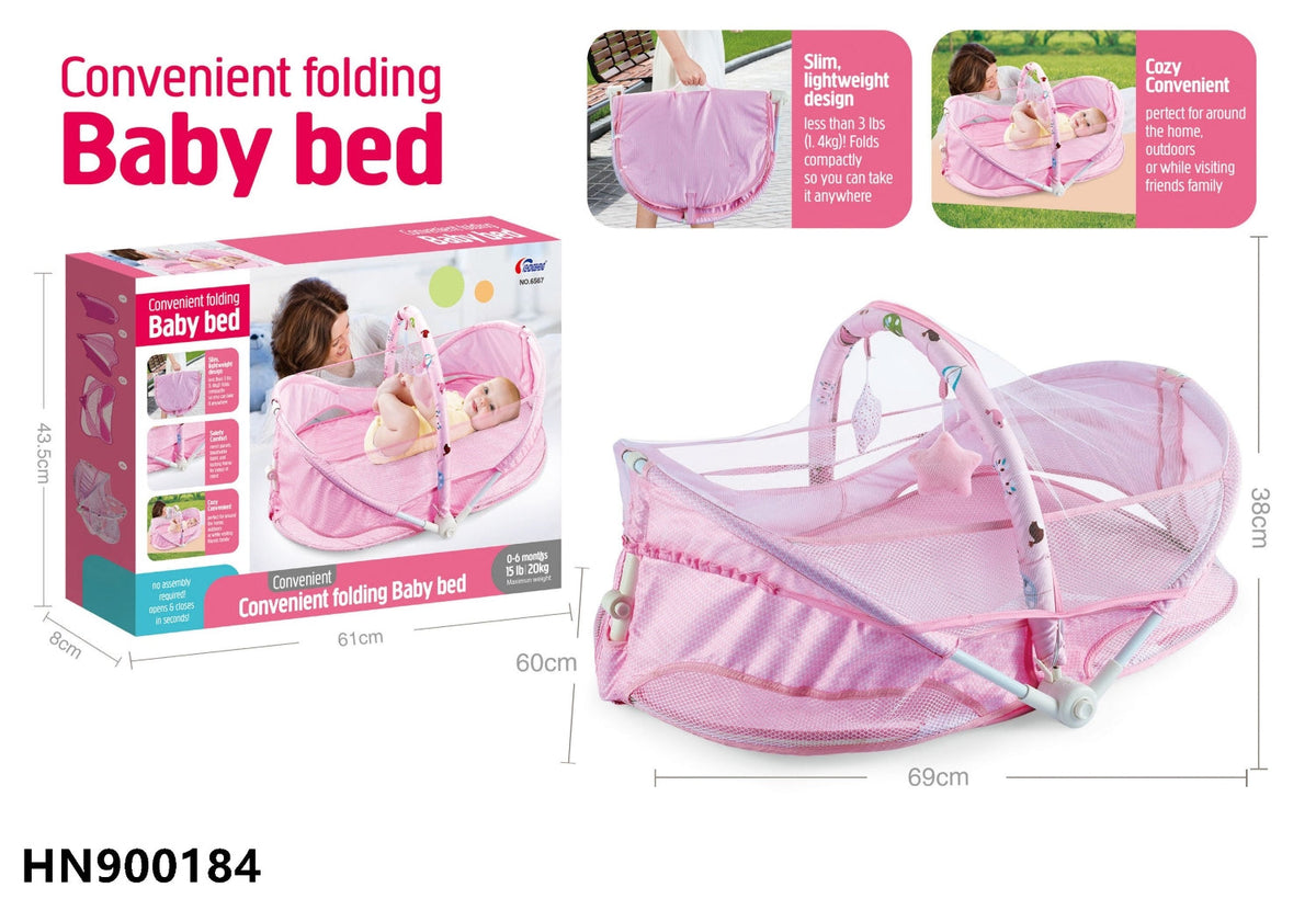 Portable Folding Baby Bed - Pink