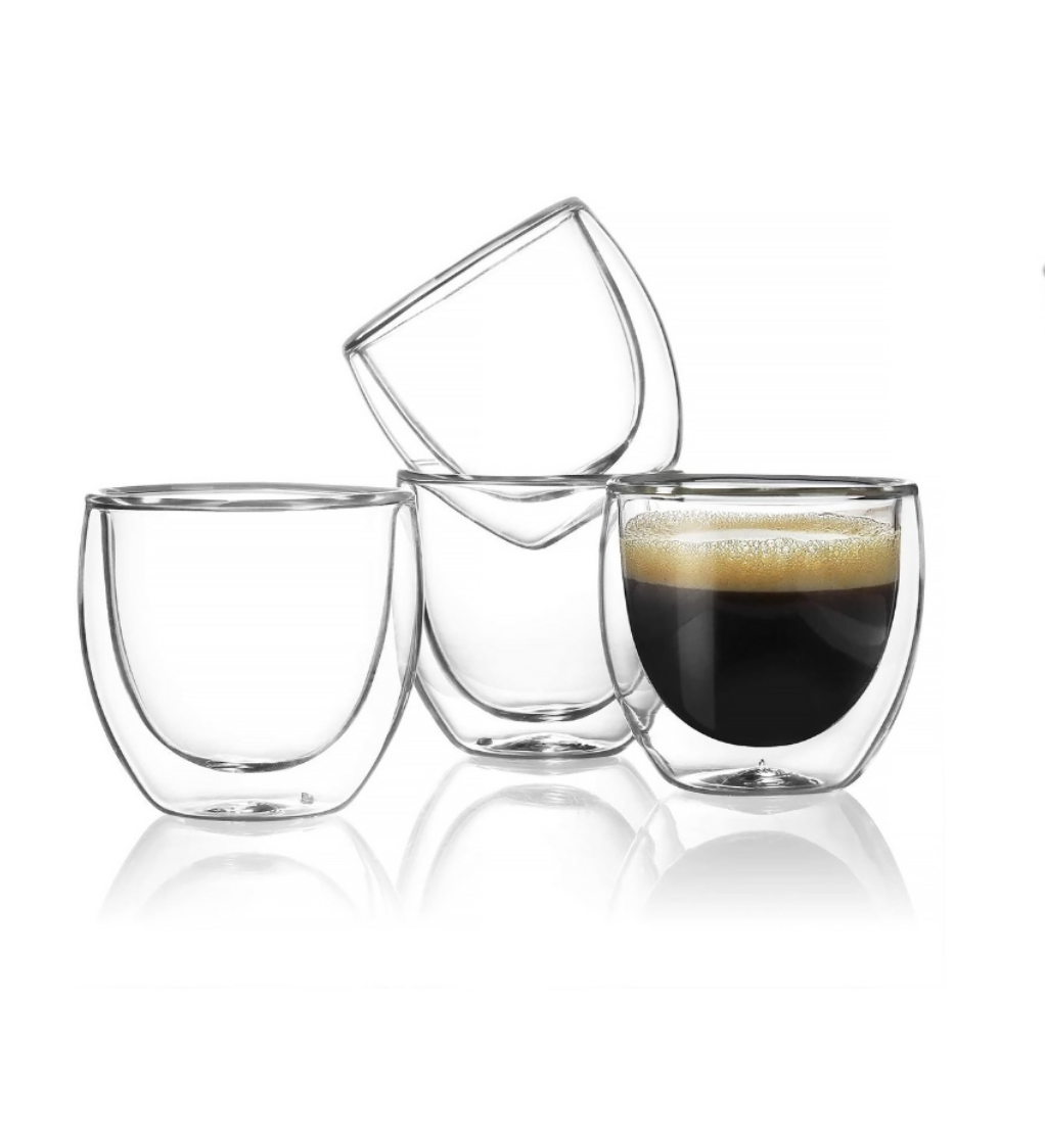 Premium Glass Coffee Mug Set of 2 – Double Wall Insulation, 3 Sizes(80ml, 250ml, 350ml)