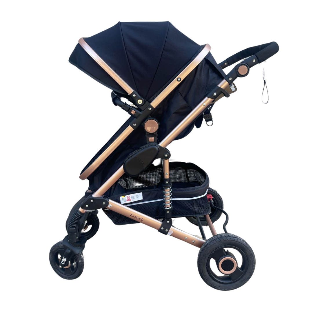 Cuteably® Baby Pram - 9 in 1 Pram Bassinet with Push Chair Set - BLACK