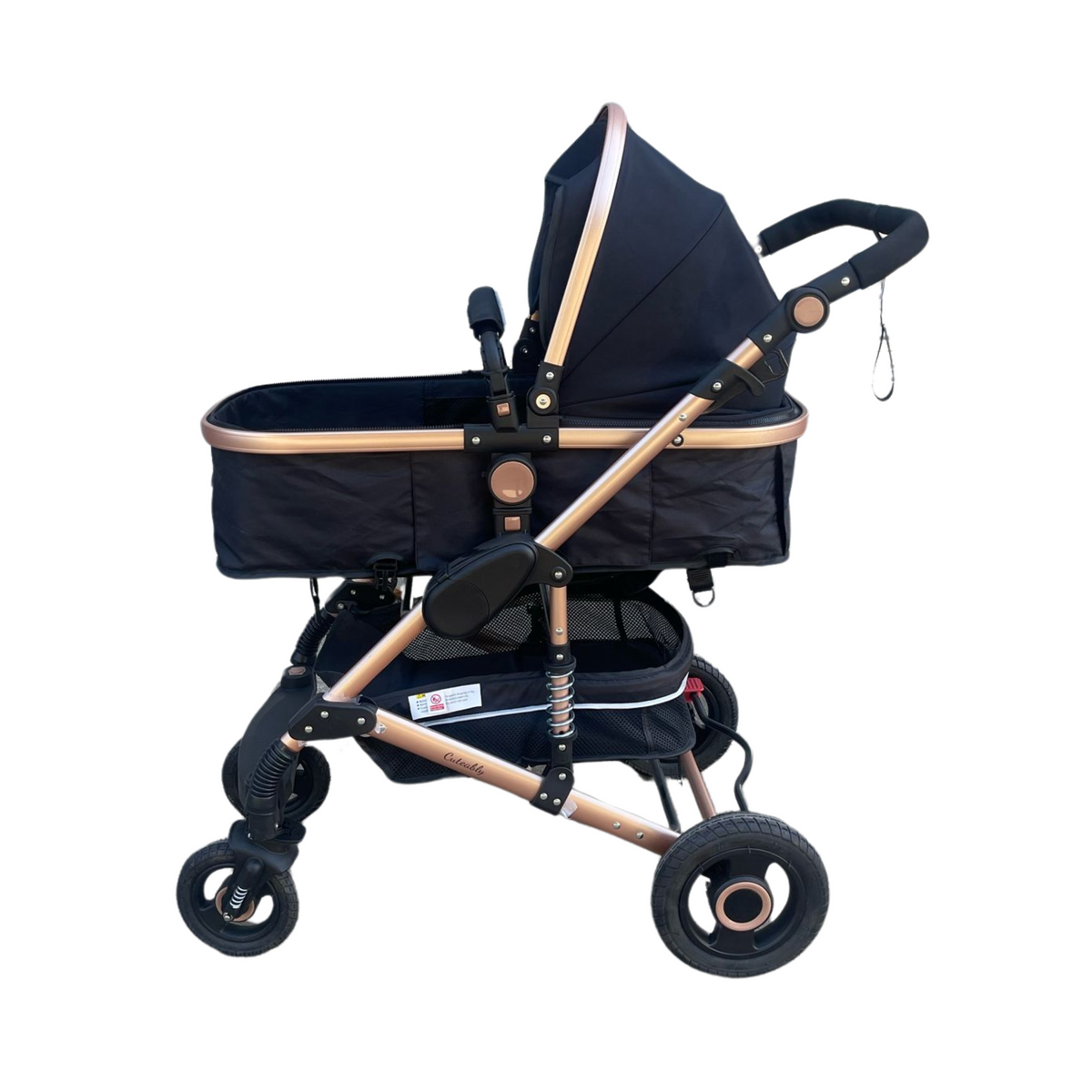 Cuteably® Baby Pram - 9 in 1 Pram Bassinet with Push Chair Set - BLACK