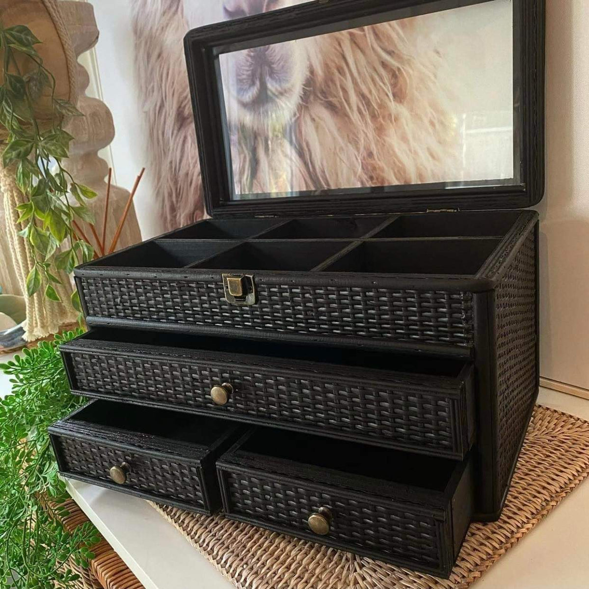 Rattan Jewellery Box - BLACK