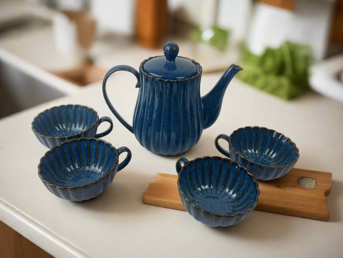 Blue Teapot and Mugs Set