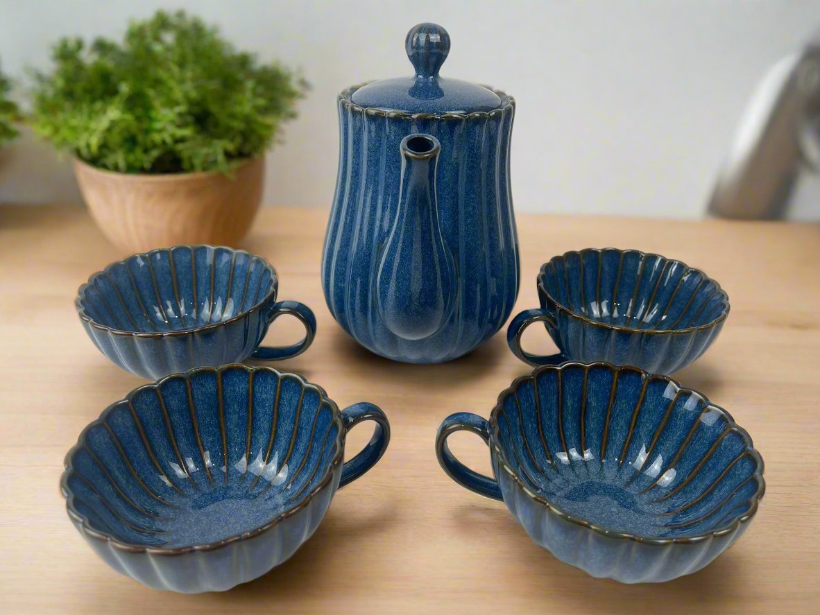 Blue Teapot and Mugs Set