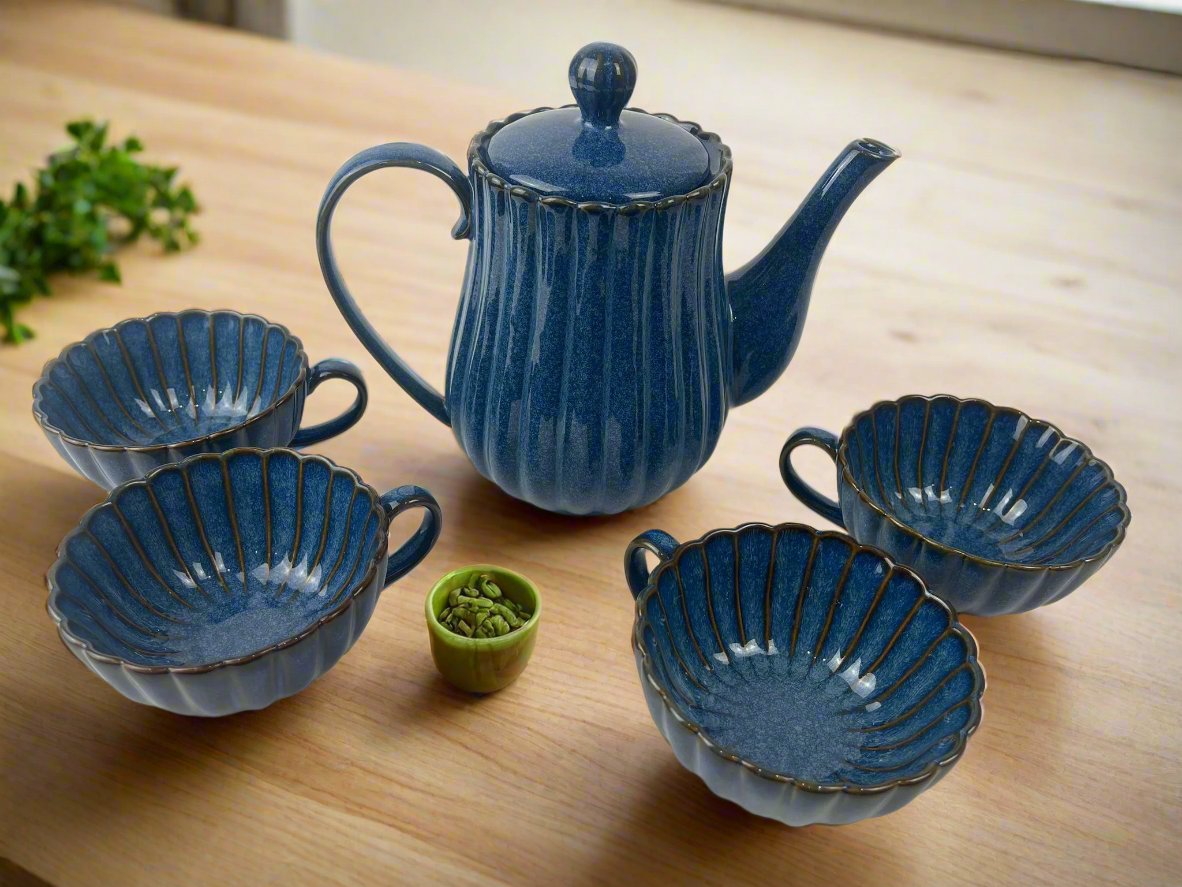 Blue Teapot and Mugs Set