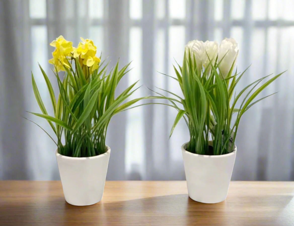 Elegant Artificial Flowering Plant in Plastic Pot – 23cm