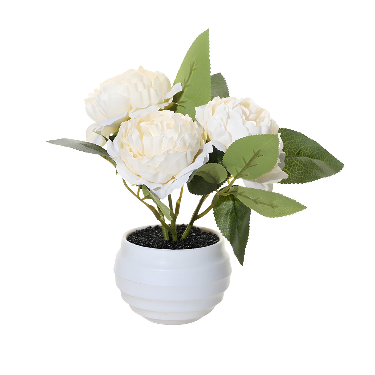 Elegant Artificial Peony Arrangement in White Pot – 17cm