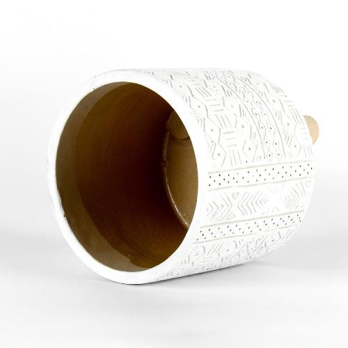 Add style to your plants and home with our White Tribal Pots. The neutral tones will compliment any home, and the textured finish will add a modern touch. Drainage hole, suitable for indoor and outdoor use. 14x14x14cm. Terracotta and timber legs.| Bliss Gifts &amp; Homewares | Unit 8, 259 Princes Hwy Ulladulla | South Coast NSW | Online Retail Gift &amp; Homeware Shopping | 0427795959, 44541523