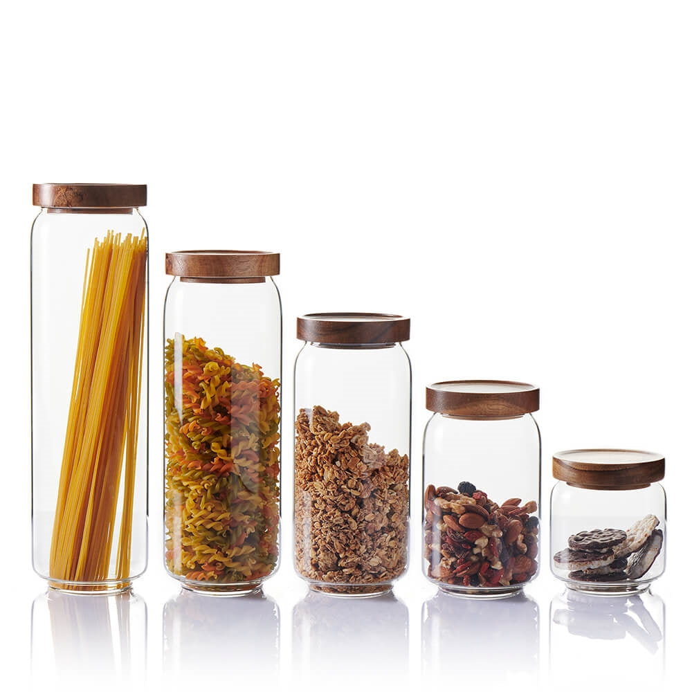 3pcs Clear Glass Food Storage Jar/Cotton Container With Airtight Seal  Acacia Wood Lids for Kitchen/Bathroom Serving Candy, Snack, Honey, Leaf  Tea