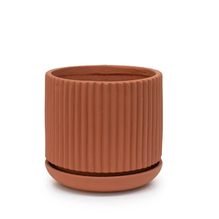 Be the best plant parent you can be with our Amana planter. Made from terracotta with a unique rib texture, our planter can go out on your verandah, your windowsill or even on the corner of your work desk. 19x18cm.| Bliss Gifts &amp; Homewares | Unit 8, 259 Princes Hwy Ulladulla | South Coast NSW | Online Retail Gift &amp; Homeware Shopping | 0427795959, 44541523