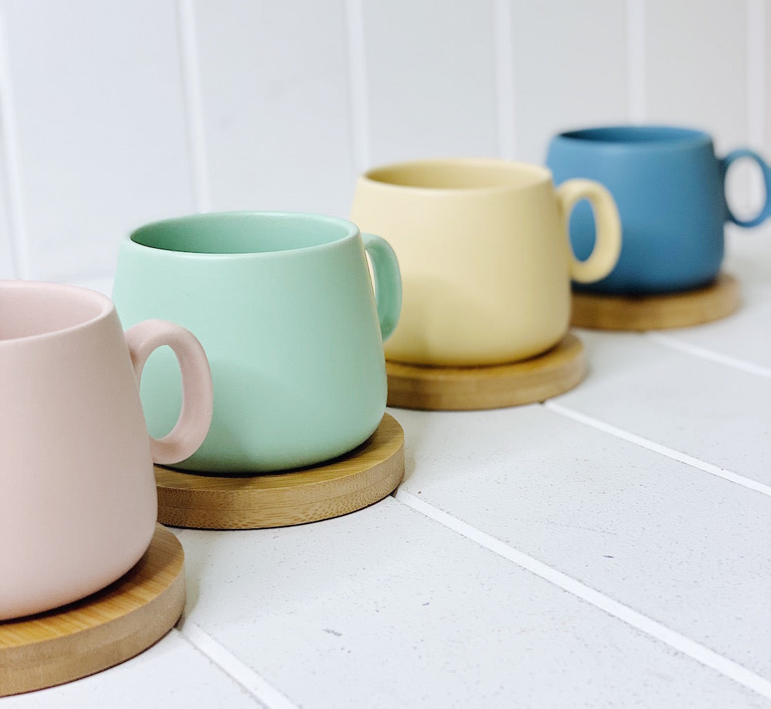 Enjoy the perfect coffee experience with the Coffee Culture 8 Piece Coffee Mug Gift Set. This trendy colourful mug set is made from Quality Ceramic in a modern design, with a Matte finish. Set includes 4 250ml coloured Mugs &amp; 4 Bamboo Coasters. Shop online or instore. AfterPay available. Australia wide Shipping. | Bliss Gifts &amp; Homewares | Unit 8, 259 Princes Hwy Ulladulla | South Coast NSW | 0427795959, 44541523