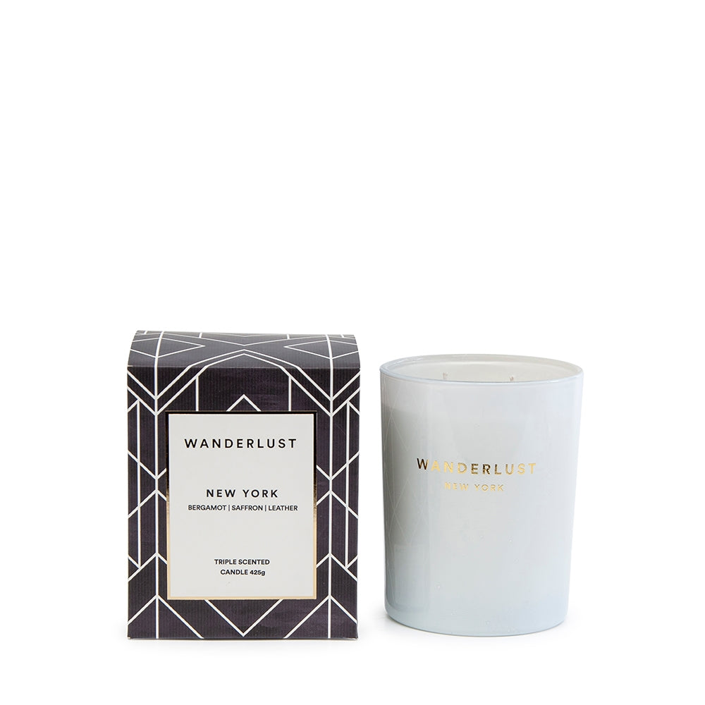 From Salt&amp;Pepper&#39;s WANDERLUST collection is this colourfully packaged 425g NEW YORK soy candle filled with a soul-stirring and woody blend of bergamot, saffron and leather. Enjoying a non-toxic and cotton-wicked burn-time of 30 hours.| Bliss Gifts &amp; Homewares | Unit 8, 259 Princes Hwy Ulladulla | South Coast NSW | Online Retail Gift &amp; Homeware Shopping | 0427795959, 44541523