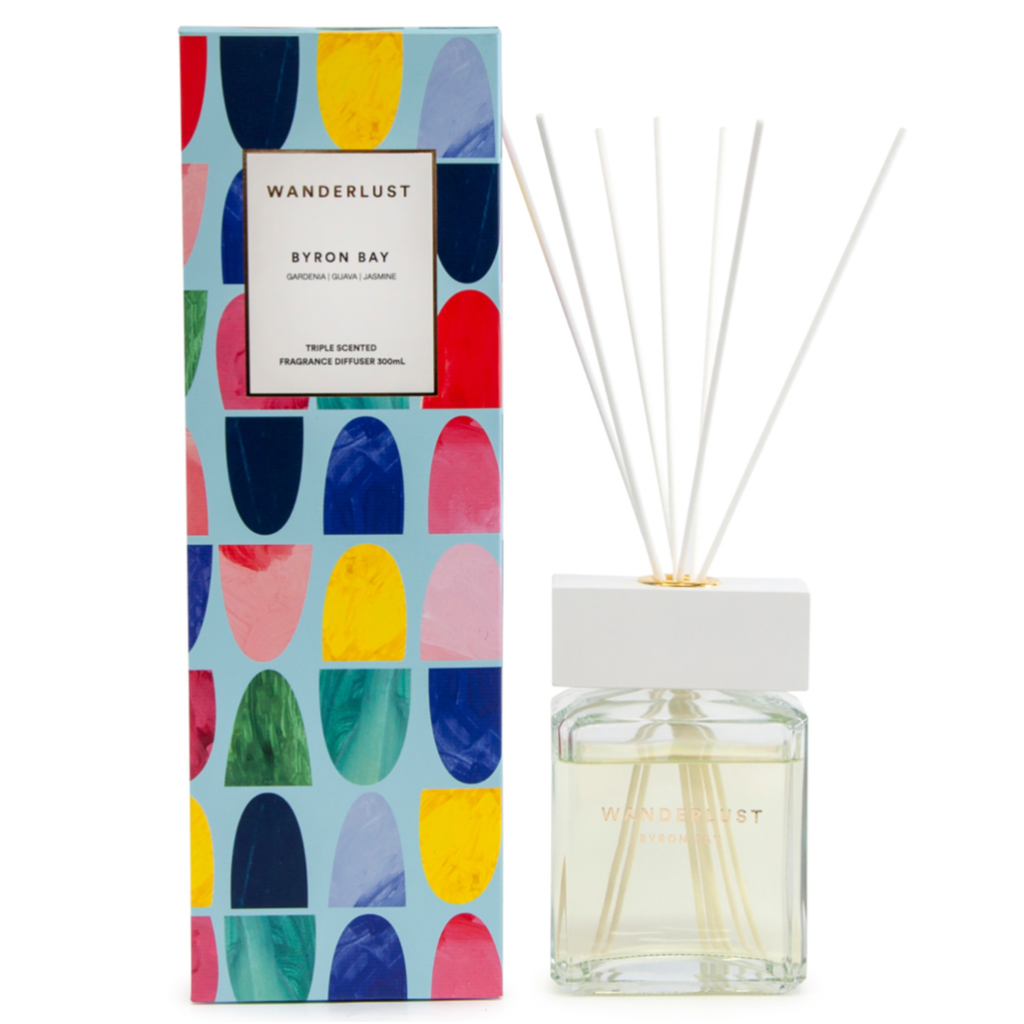 From Salt&amp;Pepper&#39;s WANDERLUST collection is this colourfully packaged 300ml BYRON BAY diffuser and cotton stick set filled with a superbly fresh and coastal blend of gardenia, guava and jasmine. European-sourced essential oils that will infuse a free-spirited Byron Bay ambiance into any space.| Bliss Gifts &amp; Homewares | Unit 8, 259 Princes Hwy Ulladulla | South Coast NSW | Online Retail Gift &amp; Homeware Shopping | 0427795959, 44541523