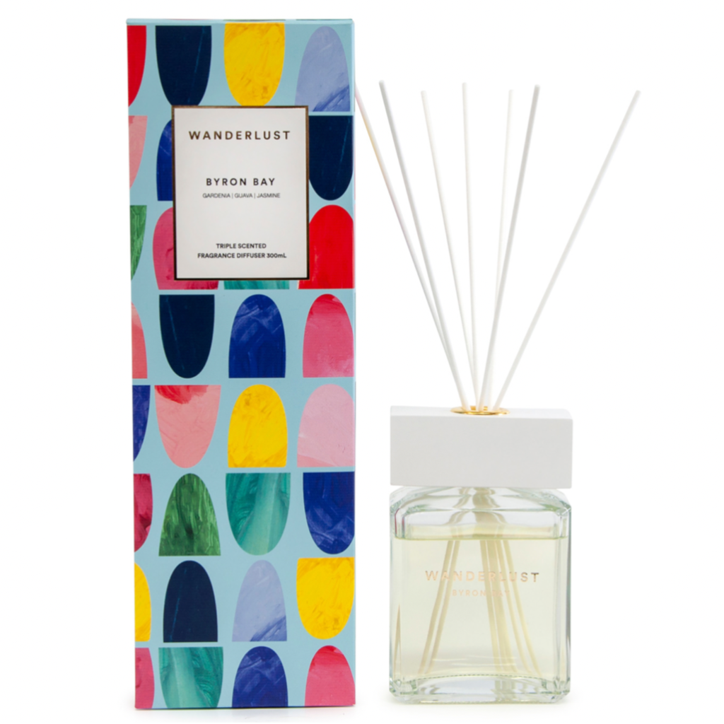 From Salt&Pepper's WANDERLUST collection is this colourfully packaged 300ml BYRON BAY diffuser and cotton stick set filled with a superbly fresh and coastal blend of gardenia, guava and jasmine. European-sourced essential oils that will infuse a free-spirited Byron Bay ambiance into any space.| Bliss Gifts & Homewares | Unit 8, 259 Princes Hwy Ulladulla | South Coast NSW | Online Retail Gift & Homeware Shopping | 0427795959, 44541523