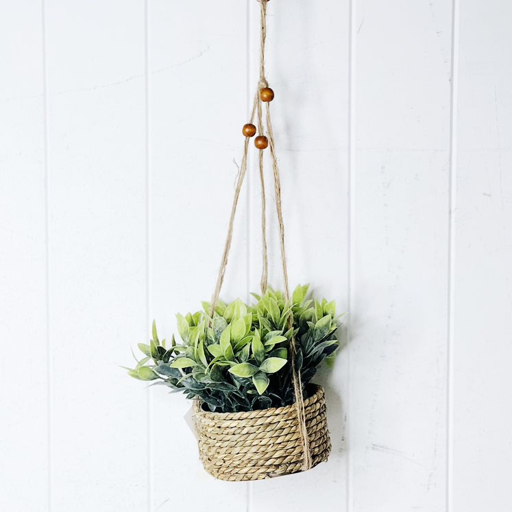 Bring the outdoors in with our Woven Rope Hanging Planters with Faux Plant. With these gorgeous woven rope baskets, it is sure to add some lovely bohemian/coastal texture to your space with beautiful life like artificial plants. Approx 15cm.| Bliss Gifts &amp; Homewares | Unit 8, 259 Princes Hwy Ulladulla | South Coast NSW | Online Retail Gift &amp; Homeware Shopping | 0427795959, 44541523