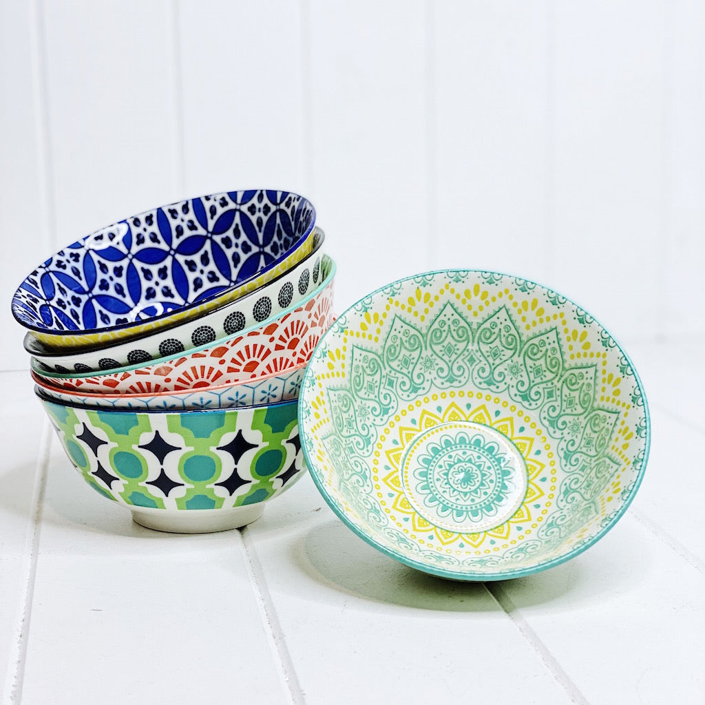 Moroccan Style Medium Bowl – perfect for cereal, porridge, entree soup or a serve of ice cream - Moroccan Style Dinnerware - Mix &amp; Match - 15.5cmW x 6cmH - wide range of colours and patterns - Commercial Grade quality - Patterns Picked at random | Bliss Gifts &amp; Homewares - Unit 8, 259 Princes Hwy Ulladulla - Shop Online - 0427795959, 44541523 - Australia wide shipping – AfterPay Available 